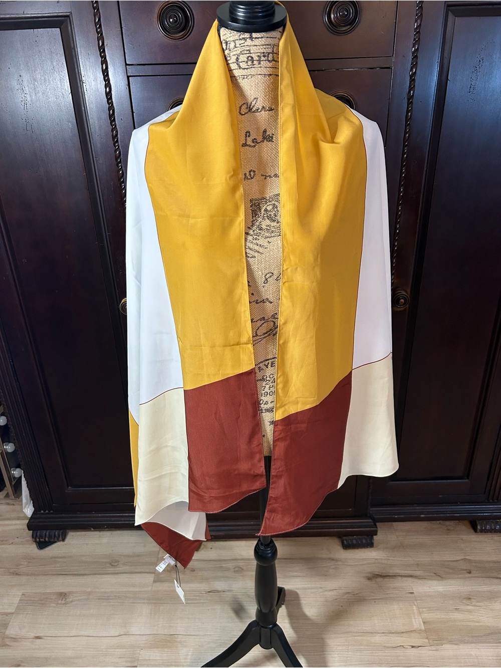 Anne Klein Colorblock Wrap Scarf in Mustard, Rust & White
